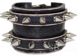 ROCKER wristband leather bracelet cuff 2 straps WORN BLACK NEW