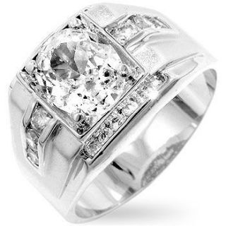 Mens Iced 14K White Gold GB 3.25ct Simulated Diamond Bling Ring Size 