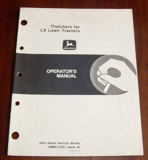 JOHN DEERE THATCHER FOR LX LAWN TRACTOR OPERATOR MANUAL