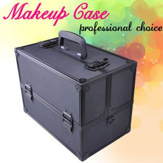   Makeup Case Box Cosmetic Train Storage Trays Key Lock Jewelry Black