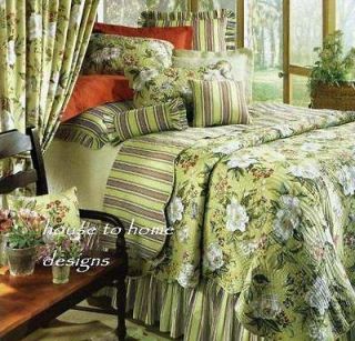 GREEN WHITE MAGNOLIA DRAGONFLY 7pc QUILT FULL or QUEEN