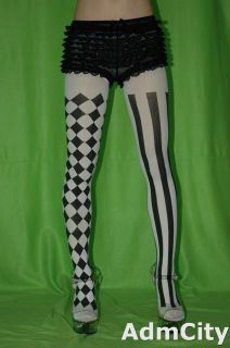 Admcity Harlequin checker stripe pantyhose tights black/white one size