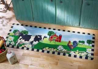 Cow, Rooster & Barn Scene Kitchen Floor Runner Rug Country Decor