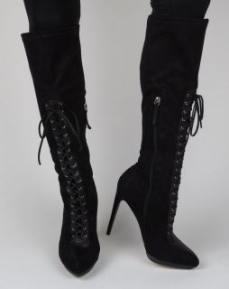 BEBE New BLACK LACE UP Corset Style Knee High BOOTS Shoes, 6.5, 6 1/2