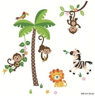 Giant Kids Nursery Wall Sticker Decals   Jungle Monkeys & Palm Tree 