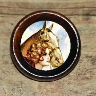 Pony tail Cow Girl & HORSE cowgirl Altered Art Tie Tack or Ring or 