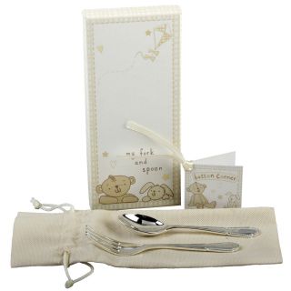 BUTTON CORNER Fork & Spoon Cutlery Set NEW Baby Gift 16775