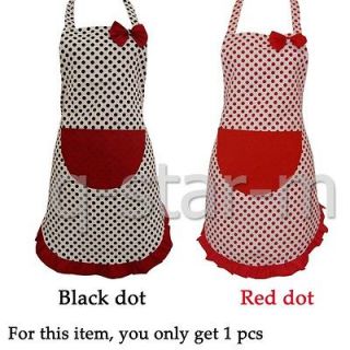 Polka dot Apron with Ruffle Slim style Canvas Big Pocket for Cooking 