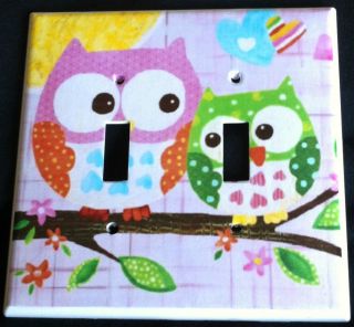 Circo LOVE and NATURE OWL DOUBLE LIGHT SWITCH plate Owls PINK cute 
