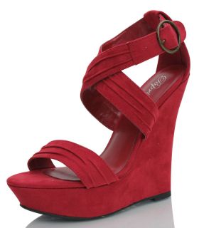 Strappy Platform Wedges heel Sandal Garzon Lipstick Red size 5.5 10
