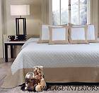  STYLE SOLID IVORY & TAN OVERSIZE QUEEN QUILT BEDSPREAD + SHAMS SET