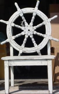   Wheel Captains Chair Antique White Nautical Home Decor Lake Deck House