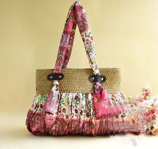Newly listed Bohemian red big nature straw Plaited shoulder bags,beach 