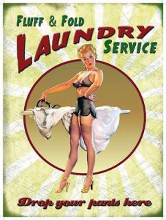   LAUNDRY DROP YOUR PANTS SEXY SUSPENDERS PIN UP LADY METAL WALL SIGN