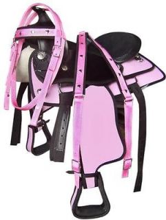 13Youth Pink Synthetic Pony Saddle w/ Heart Bridle & Breast Collar 