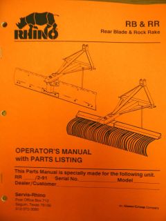 Rhino RB & RR Rear Blade & Rock Rake Operators Manual with Parts List 