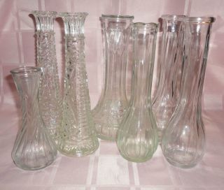 Vintage Clear Glass Vases Lot of 7 Brody PGC Hoosier CFG Stars & Bars 