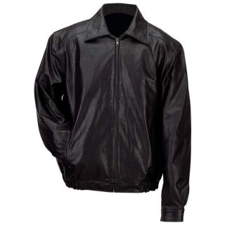   Collani Mens Black Solid Genuine Leather Bomber Style Jacket Coat
