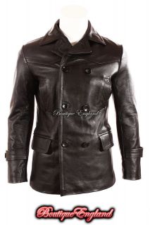   PEA COAT Mens Classic Reefer Style Military Real Hide Leather Jacket