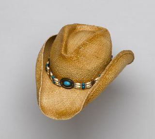COWBOY STRAW PINCH HAT TURQUOISE CONCHOS  L to XL  7 1/4 to 7 5/8 or 