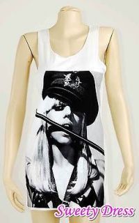 Lady GaGa Sexy Celeb Singer Pvc Police Hat Bikini Mini Dress T Shirt 
