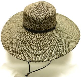 New Lady Women Large Wide Brim Straw Hat with Chin Strap Floppy Sun 