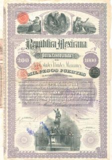 Mexico Republica Mexicana 1885   Christopher Columbus $1000/ £200 