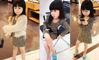 Girl Kid Children Dress Fashion Animal Print Long Sleeve Dress Size 2 
