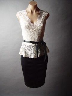 Ivory Lace Black Satin Ribbon Peplum Vtg y 40s 50s Pencil Skirt fp 