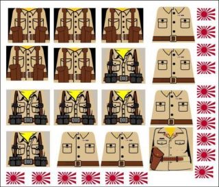 Lego WW2 Japanese Soldiers Decals Stickers Tan Officer Troops Flags 