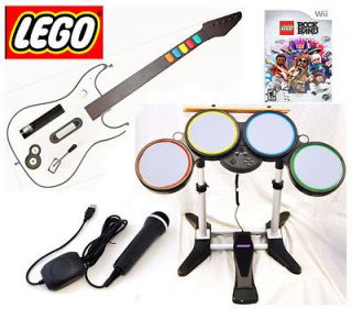   Wii LEGO ROCK BAND Game w/Wireless Guitar Drums Mic set bundle kit