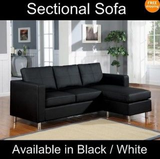 Small Modern Sectional Black / White Couch Convertible to Sofa and 