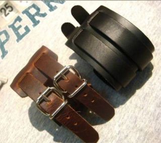 Layer Belt Buckle Genuine Leather Cuff Bracelet F75