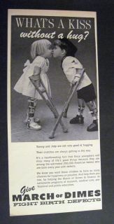 60s image of kissing children on crutches for March of Dimes 1968 