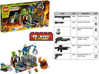 LEGO 8191 Power Miners Lavatraz Base + BrickArms Guns & Rockets NEW 