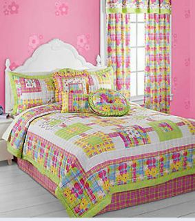 JILLY Full TAILORED Bed Skirt Pink & Lime Green PLAID 14 drop Cotton 