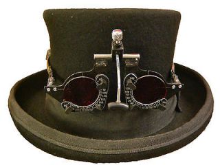 Steampunk/vict​orian top hat with optical style goggles red lens