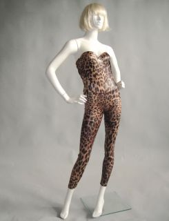 leopard Print Strapless Spandex Unitard Bodysuit Leotard Jumpsuit 