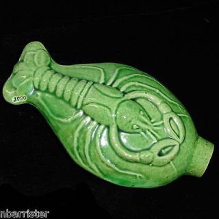Moravian Pottery LOBSTER FLASK Stoneware Green Glaze Figural Bottle 