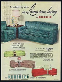 1951 Kroehler Living Room Furniture Sofa Chair Luxury Vintage Print Ad