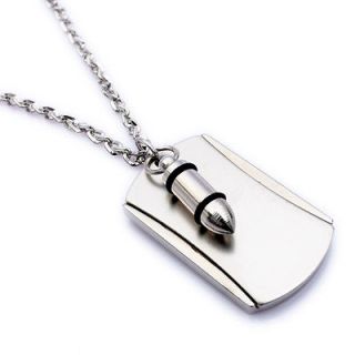 Army Style Cool Silver Bullet Beauty Dog Tag Mens Pendant Necklace 