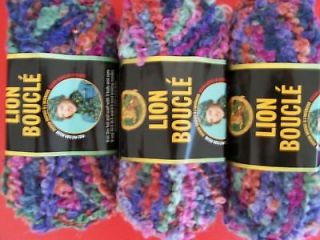 Lion Brand Lion Boucle mohair blend yarn, Berries, lot of 3