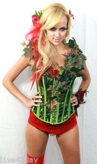 Green Poison Ivy Vine Sexy Corset Costume Red Halloween L Large LAST 