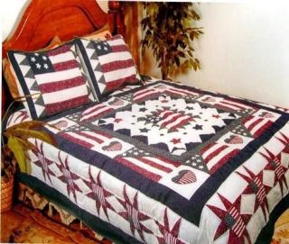 AMERICAN FLAG Full/Queen or King QUILT SET   STAR PRIMITIVE COUNTRY 