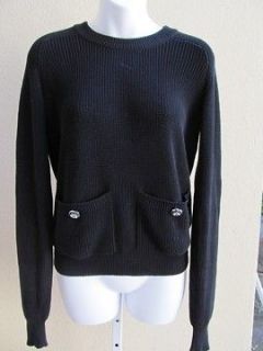 Louis Vuitton Black w/ Crystal Buttons Cotton Sweater/Top Size S