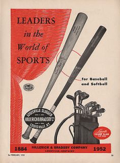 Vintage 1952 LOUISVILLE SLUGGER BASEBALL BATS Print Ad