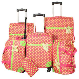   Polka Dot Delight 6 PC Lightweight Spinner Luggage Set   Pink Green