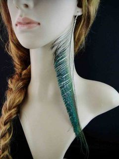   Peacock Natural Feather Dangle Earrings Jewelry 33b 244 H0309