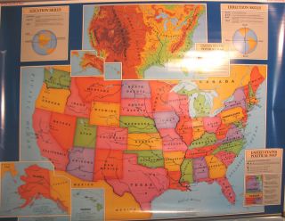 WORLD AND UNITED STATES pull down school map by CRAM, two separate 
