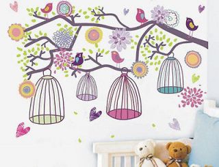   Style Happy Color Birdcage&Flower Tree Nursery Wall sticker Decor